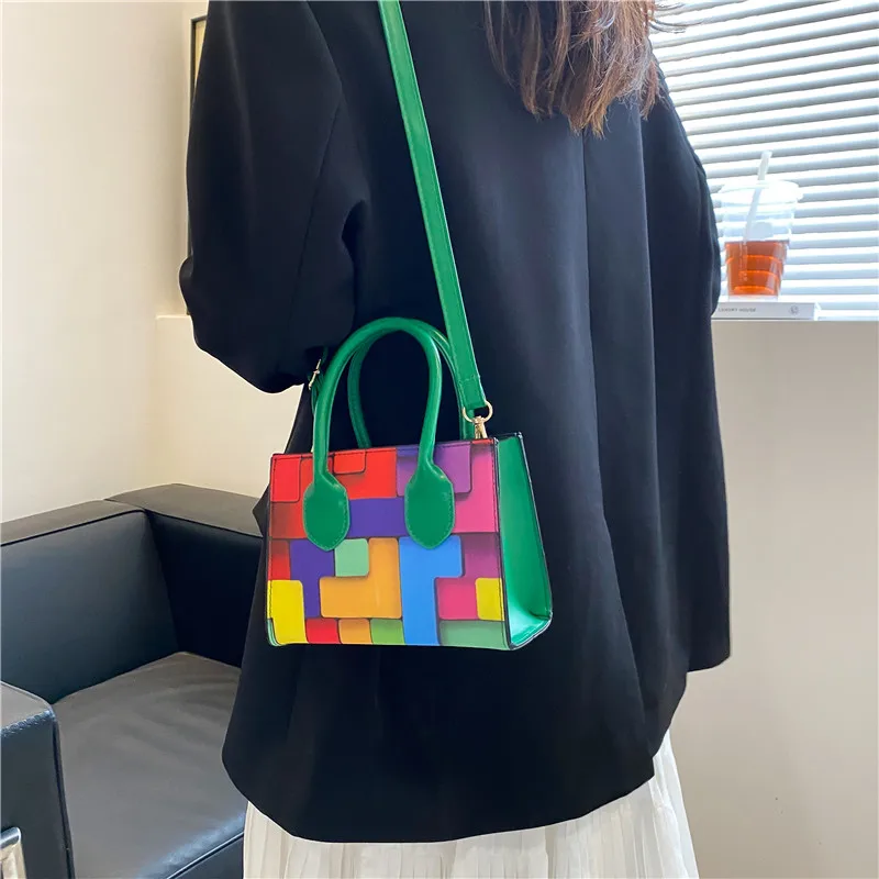 Cheap Small Handbag Women\'s Leather Cartoon Printing Shoulder Tote Bag Female Unusual Fashion Luxury Party Cute Crossbody Bags