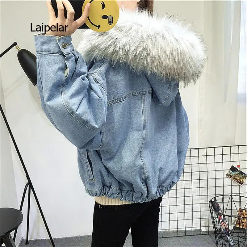 Denim Jacket Winter Big Fur Collar Korean Locomotive Lamb Coat Female Student