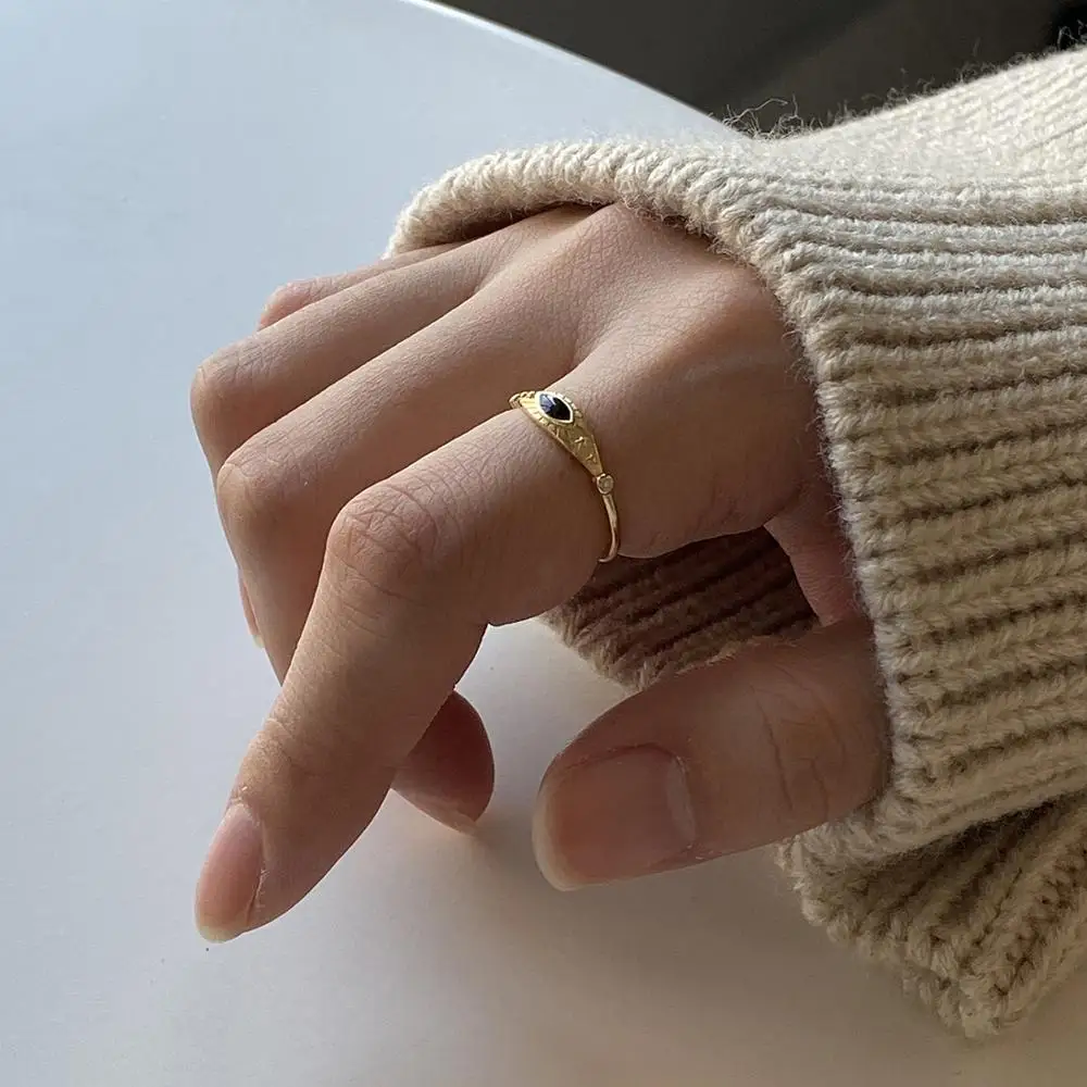 18K altın ince küçük boyutlu % 100% otantik 925 ayar gümüş siyah şeytan göz Knuckle yüzükler ayarlamak C-J1169