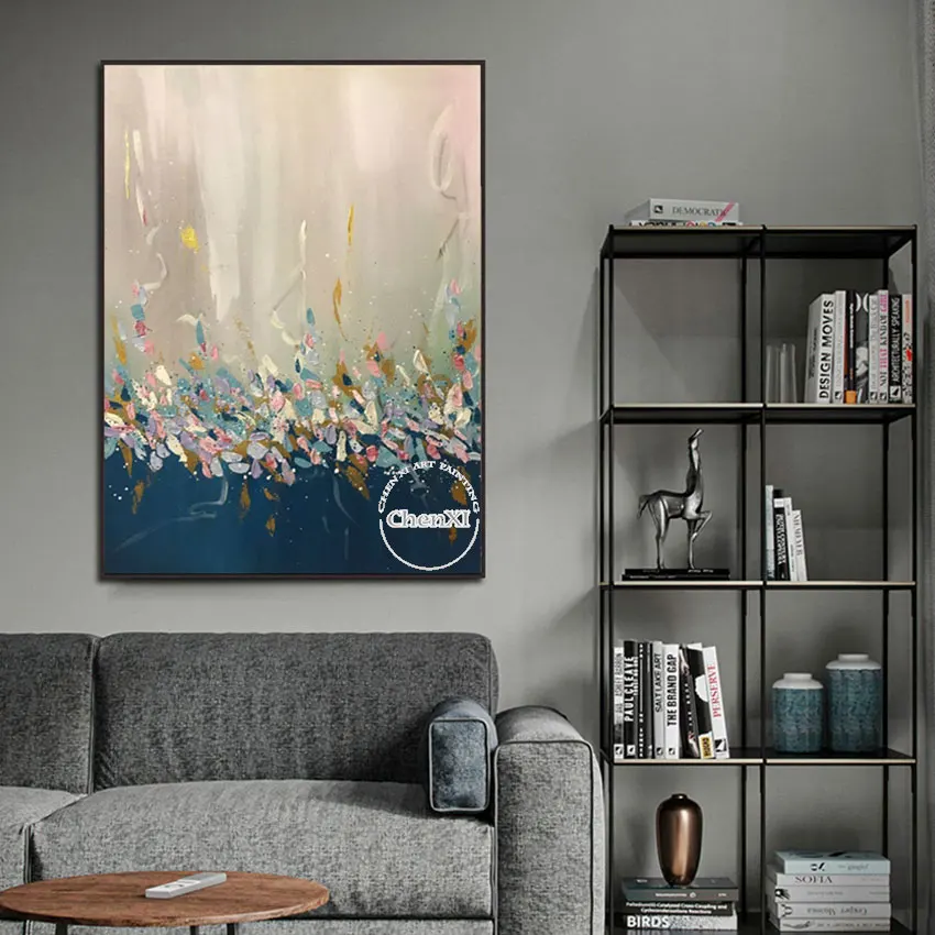 Handpainted Oil Painting on Canvas, Beautiful Wall Art, Many Color Petals, Clever Mix Composition, Hotel Decoration, Unframed