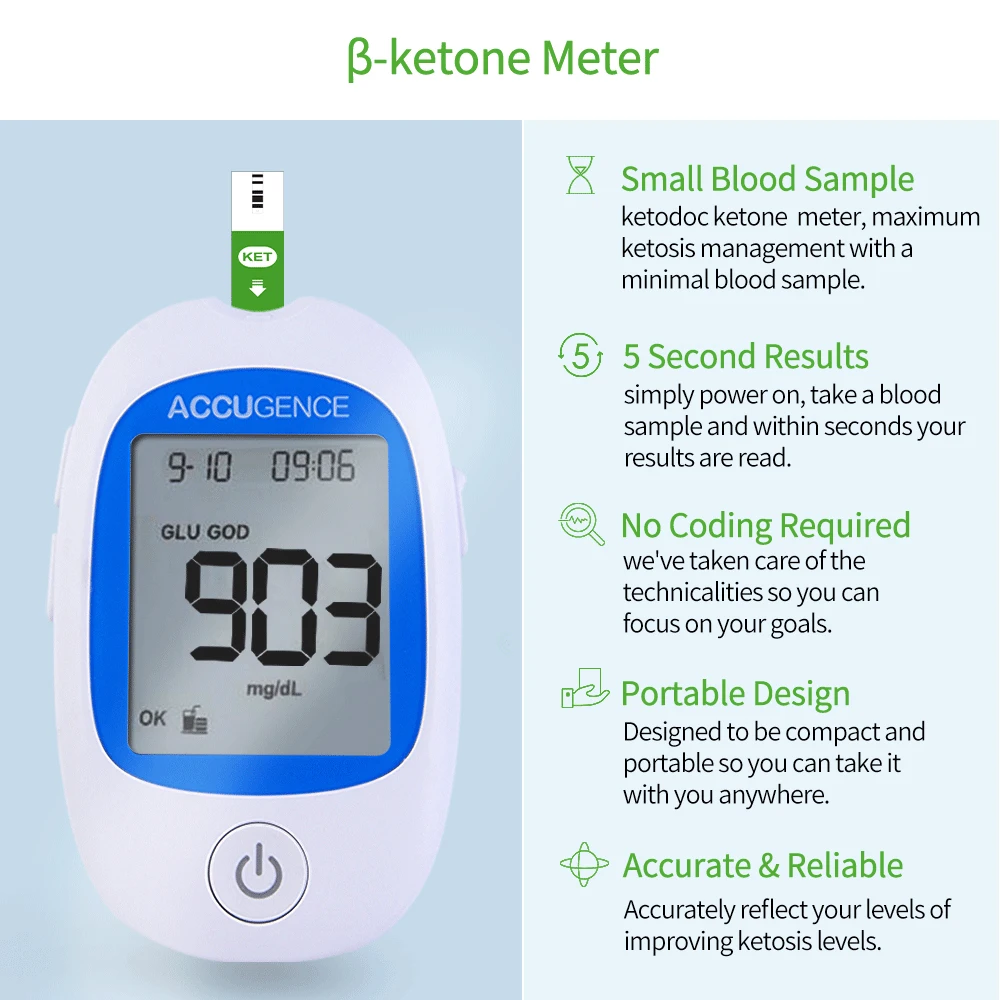 Kit de medidor de cetona de sangre de prueba rápida para dieta Keto con monitor de cetona y tiras, 30 unidades con lancetas, dieta cetogénica y