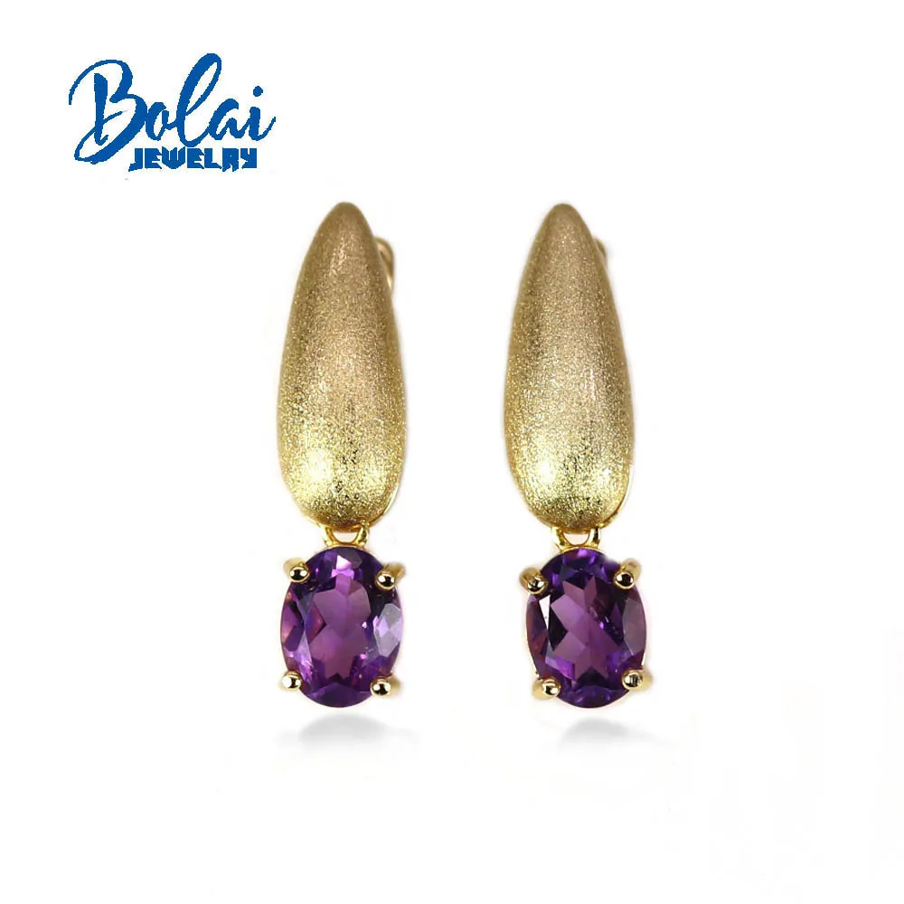 Bolai,Natural Africa amethyst oval 6*8mm Ring earrings Jewelry Set 925 Sterling silver fashion women's fine jewelry