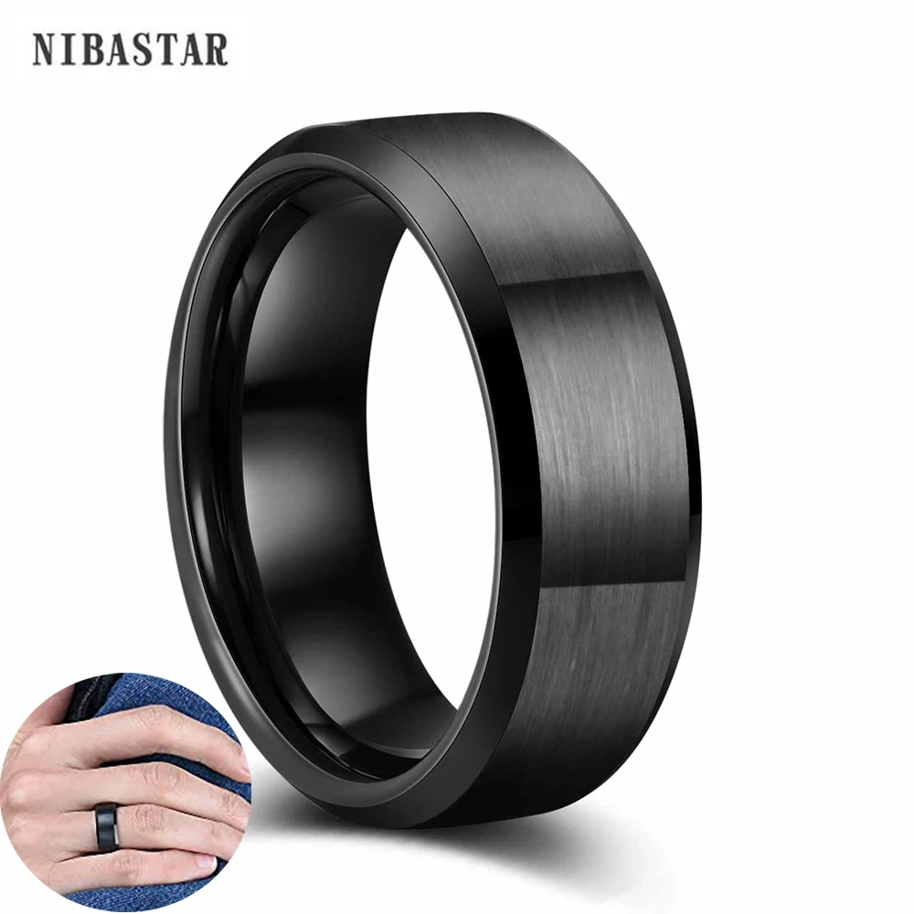 

8MM Tungsten Carbide Rings For Men Women Beveled Edges Brushed Finish Comfort Fit Wedding Jewellery Accessories