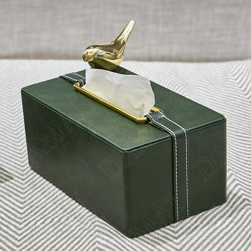 

Golden Bird Leather Tissue Boxes Simplicity Living Room Napkin Organizer Dining Table Desktop Thin Paper Holder Home Decoration