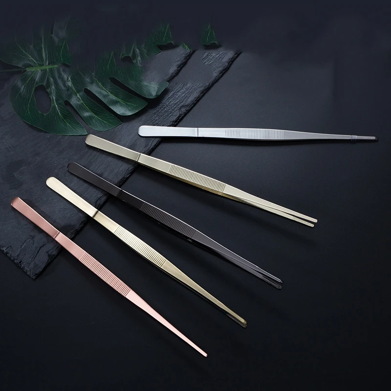 Pinzas de acero inoxidable para cocina y Bar, pinzas para alimentos, pinzas médicas para cocina, herramienta de cóctel chapada en cobre/oro/negro