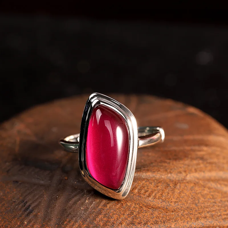 

Uglyless Rhombus Geometric Gemstones Rings for Women Beautiful HOT PINK Corundum Open Ring 925 Silver Fashion Dress Fine Jewelry