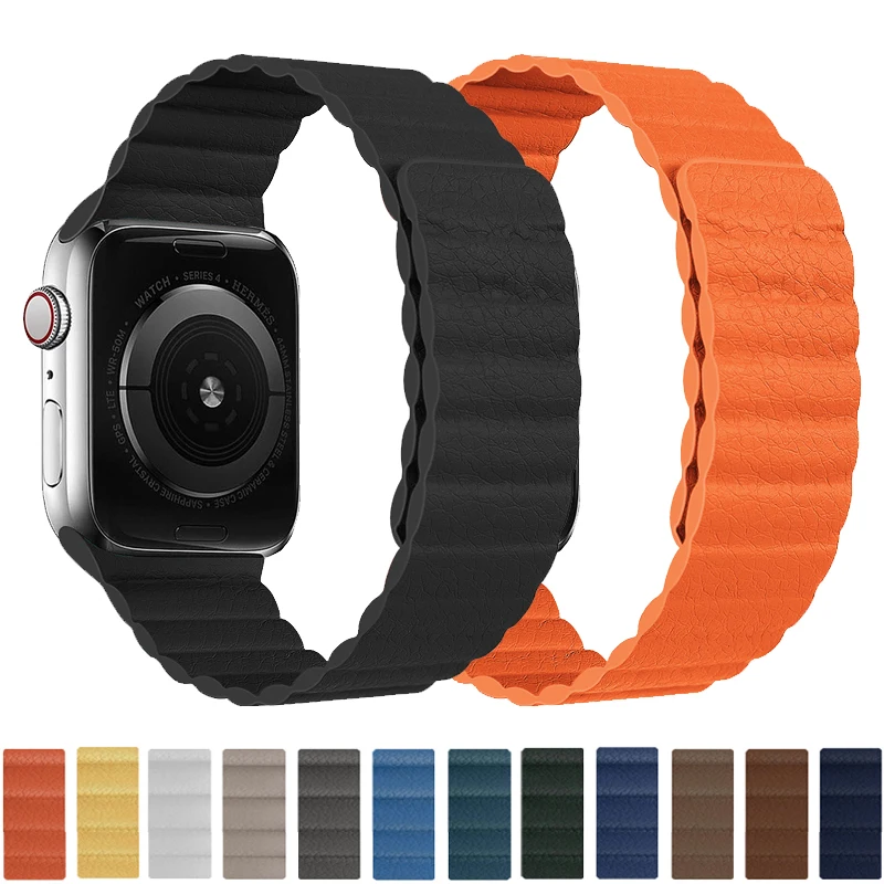 Leather loop strap for Apple Watch ultra band 49mm 44mm 40mm 38mm 42mm Magnetic bracelet iwatch series 3 4 5 se 7 8 45mm 41mm