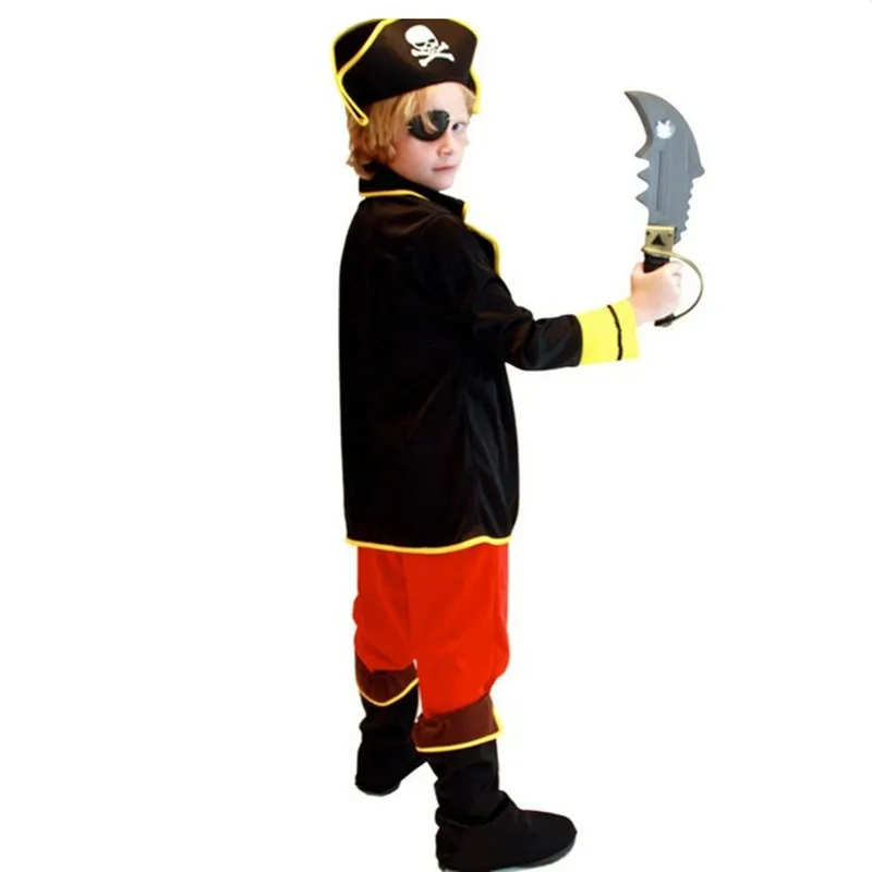 Umorden Kids Children Caribbean Pirates Captain Costumes for Boys Halloween Purim Fancy Dress Full Set With Knife 4-10Y