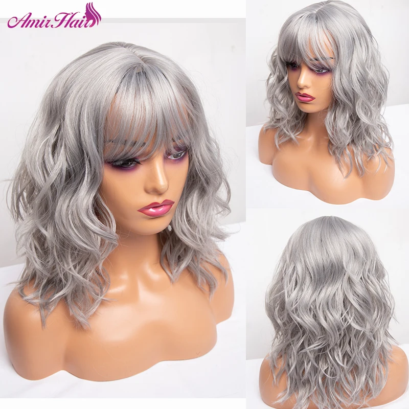 Synthetic Short Bob Wigs With Bangs for Women Pink Deep Curly Wave Wig Layered Heat Resistant Cosplay Party Blonde Fake Hair