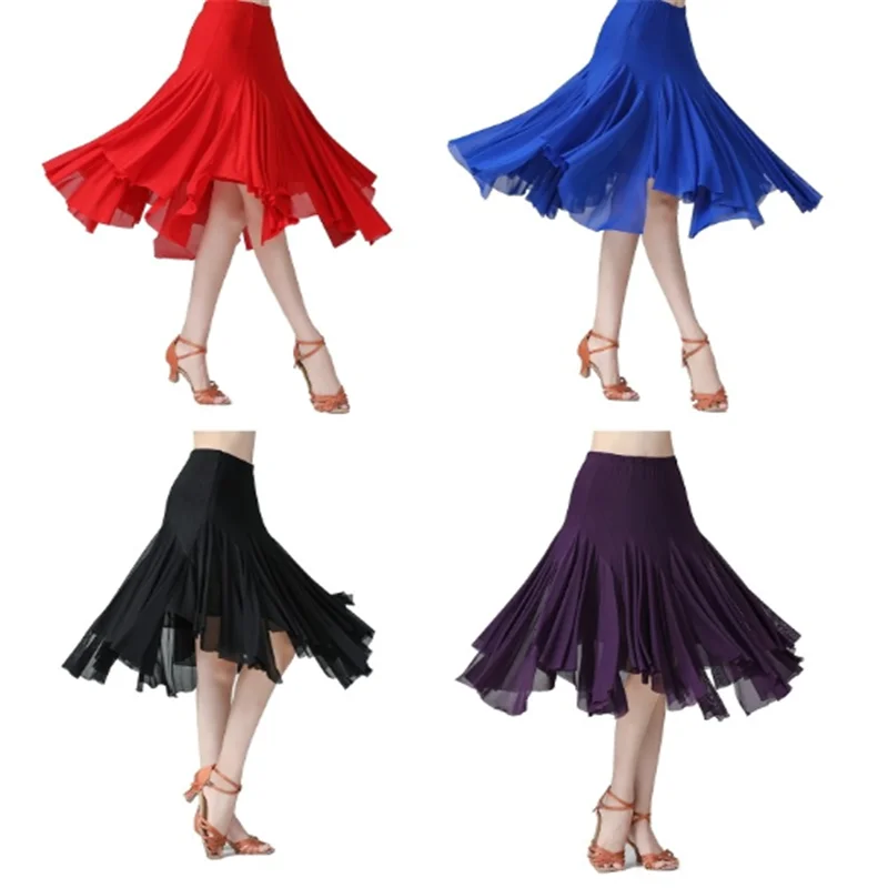 Langer Rock aus Netzstoff mit unregelmäßigem Saum, moderner Walzer, nationaler Standard, Tanzkleidung, Spleißen von großen Saum, Tanzen, Bühnenpraxis