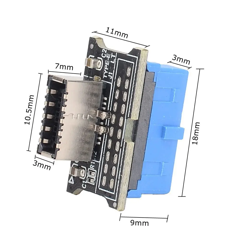 USB 3.0 내부 헤더 어댑터 20핀-19핀 변환기 USB 3.1/3.2 유형 C PC 마더보드 커넥터용 전면 유형 E 라이저 카드