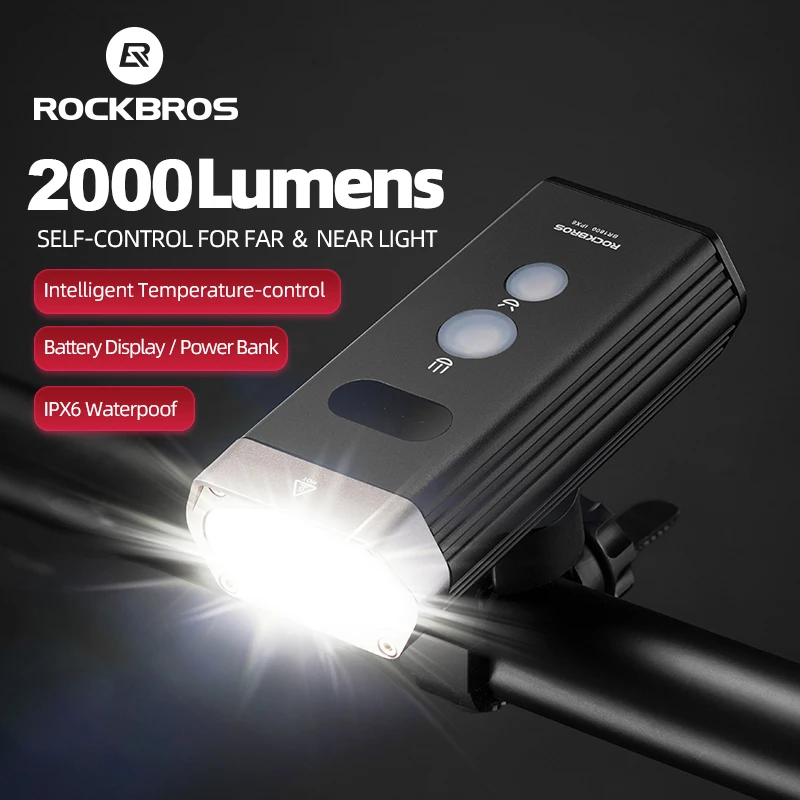 

ROCKBROS 1800 Lumen Bicycle Front light Flood Focus beam Headlight MTB Road Bike Handlebar Light 5000mAh Power Bank Flashlight