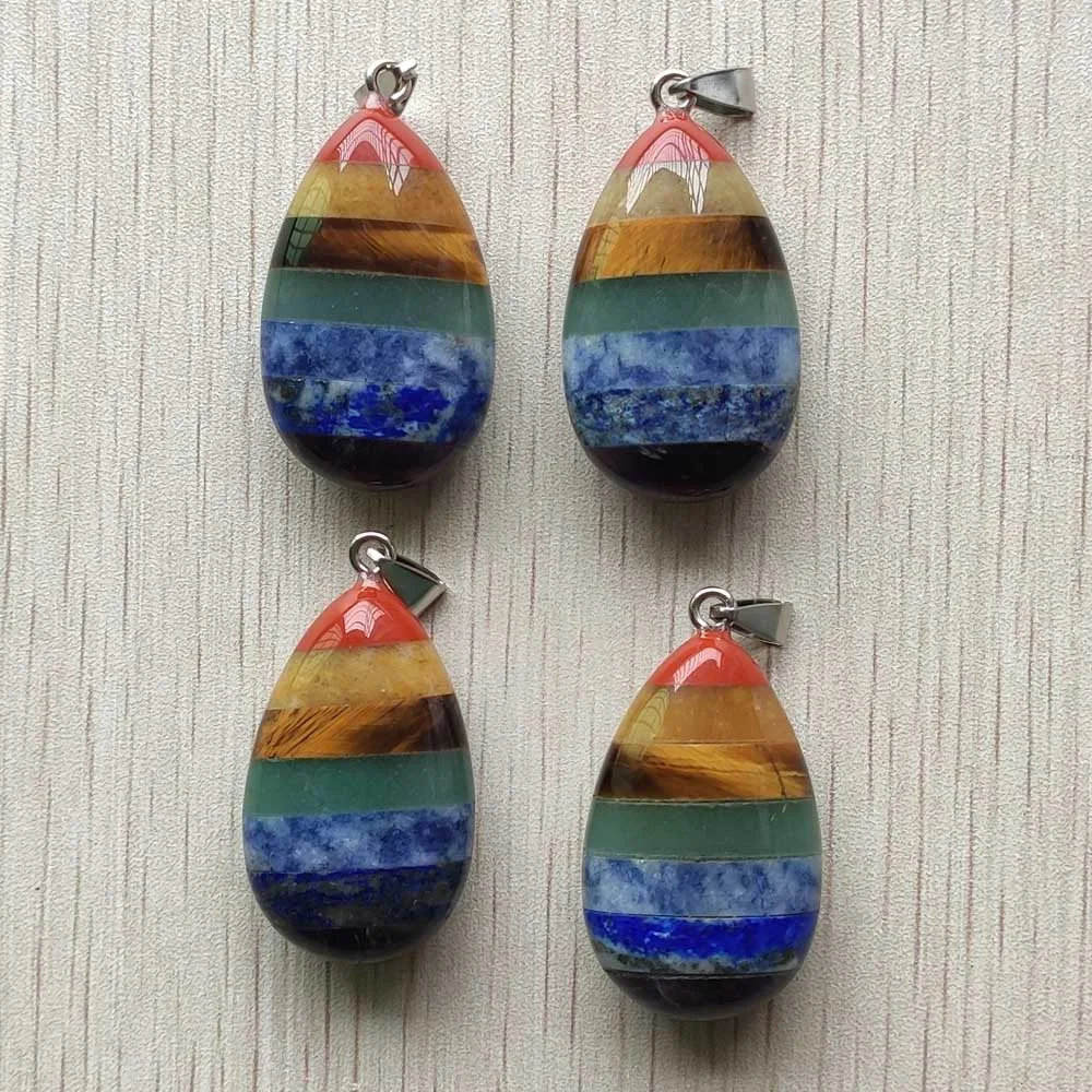 

Fashion natural stone high quality 7 Chakras water drop pendants 25x40mm for necklaces making 4pcs/lot wholesale free shipping