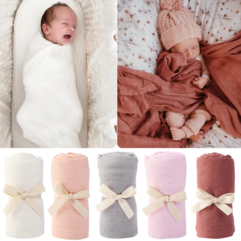 Solid Bamboo Cotton Baby Receiving Blanket Infant Kids Swaddle Wrap Bath Sleeping Warm Quilt Bed Cover Muslin Boy Girl Blankets