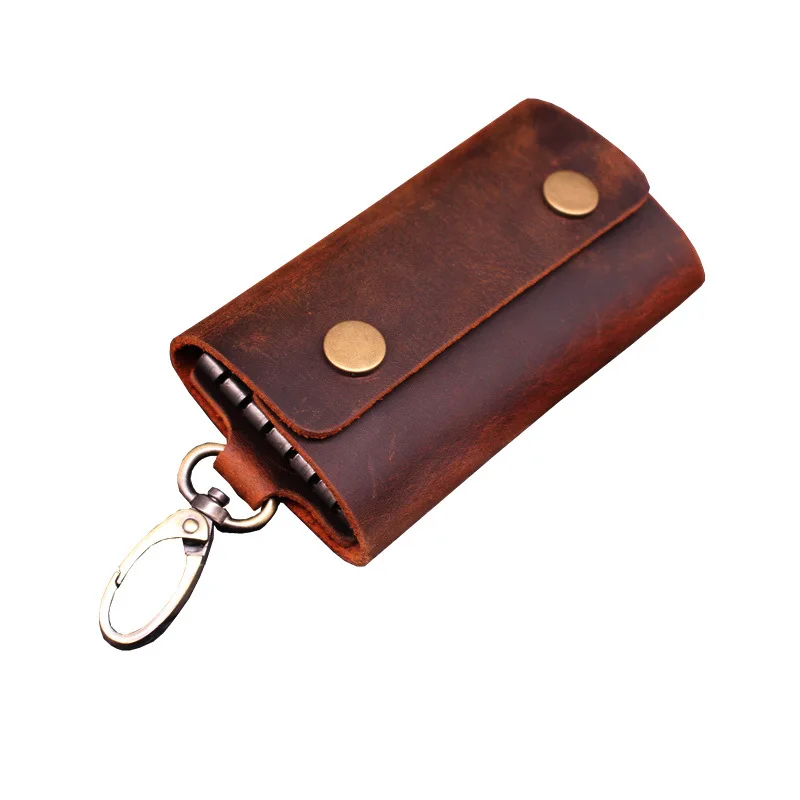 LLavero de cuero de vaca hecho a mano para hombre, organizador de llaves Vintage, cartera, monedero