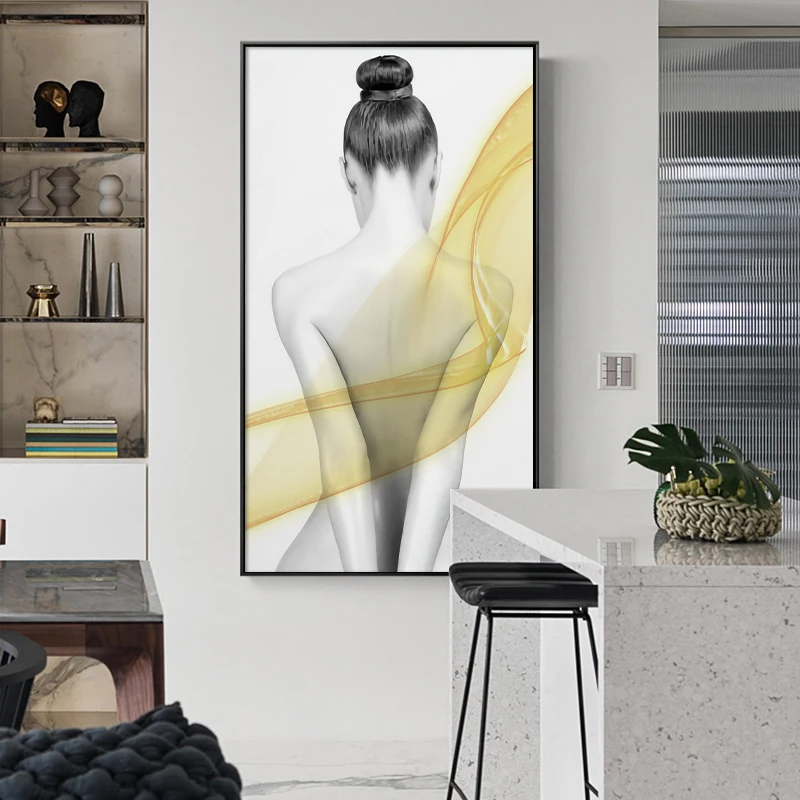 

Скандинавские фигурки девушек, настенное искусство, холст, живопись, принты, плакаты, черные, белые, обнаженные, художественные картины для гостиной, современный декор