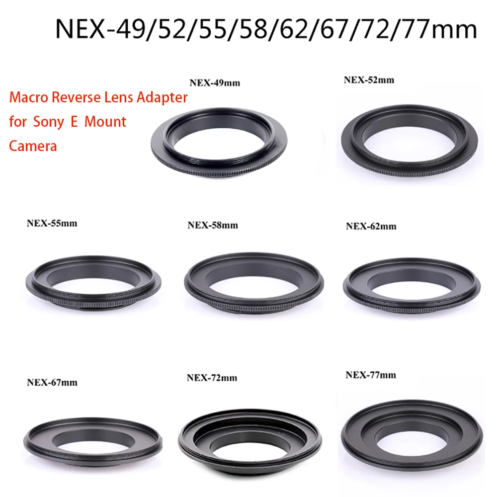 LingoFoto Macro Reverse Lens adapter 40.5 / 49/ 52/ 55/ 58/ 62/ 67/ 72/ 77mm-NEX for Sony E-Mount Camera