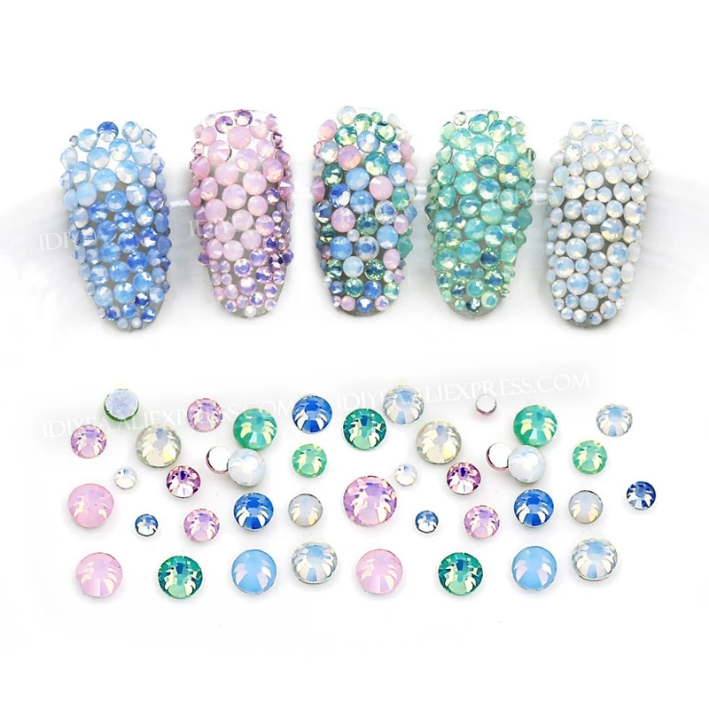 Mix Opal Colors all sizes SS3-SS30 Nail Art Rhinestones for DIY 3D manicure Non hot fix crystals glitters strass stones on nails