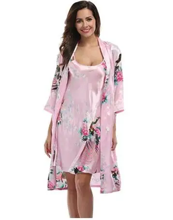 2019 mulheres robe & vestido conjuntos sexy rendas sleep lounge pijamas de manga longa senhoras nightwear roupão noite vestido com almofadas no peito