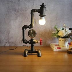 Creative Iron Pipe Edison Left Table Lamp Industry Loft Retro Decorative Lamp Coffee Bar Water Pipe Eye Protection Table Lamp