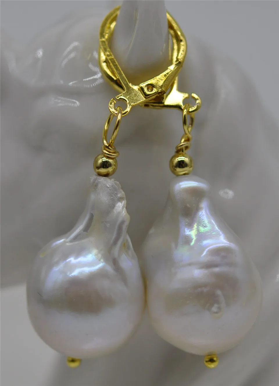 HABITOO HUGE 14x16 Mm White Baroque Drip Keshi Reborn Pearl Dangle Earring Ladies Pearl Earrings Jewelry Gift for Women