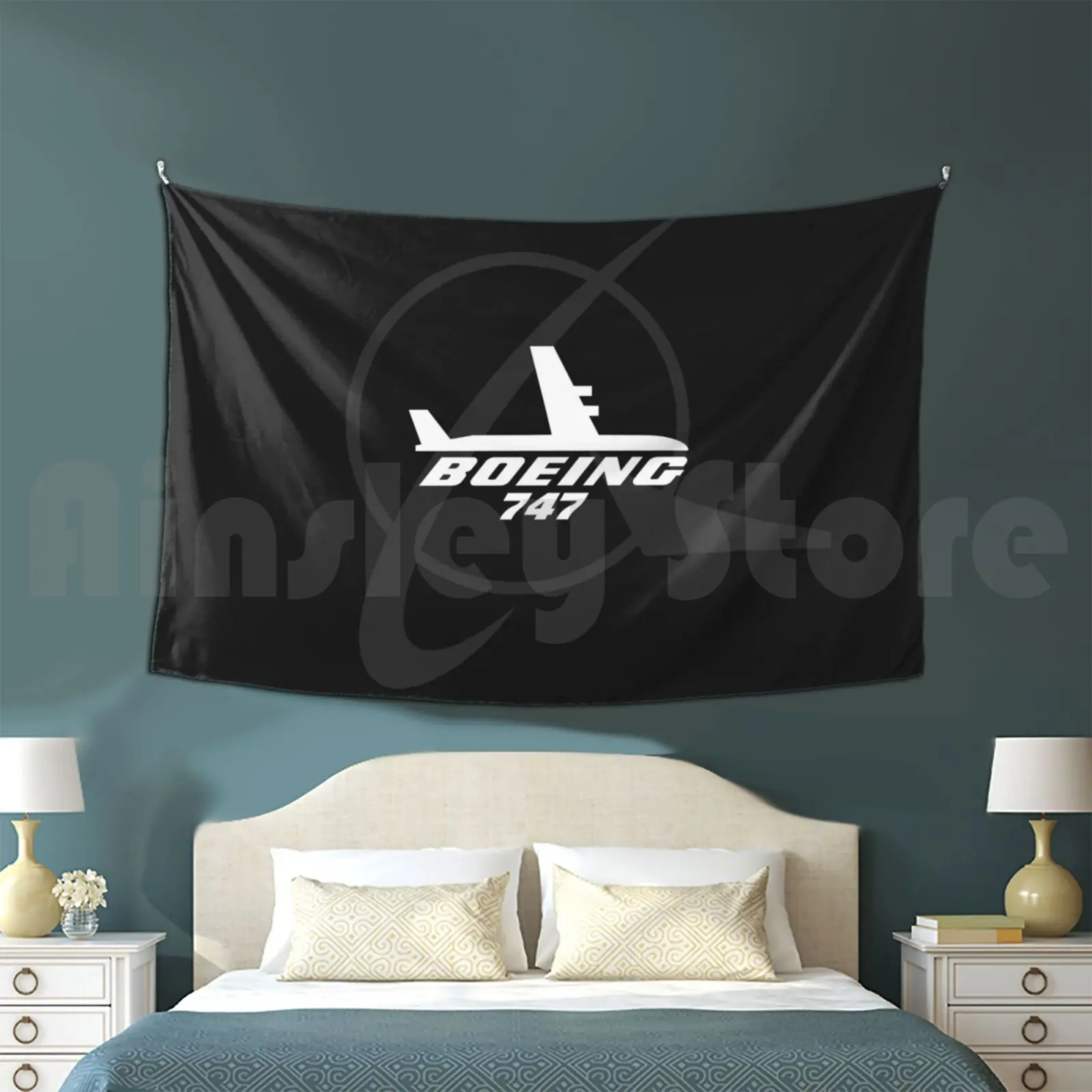 Boeing 747 Tapestry Living Room Bedroom Boeing 747 Aviation Jet Plane Pilot Captain Stripes Four Airways Jesus Christ