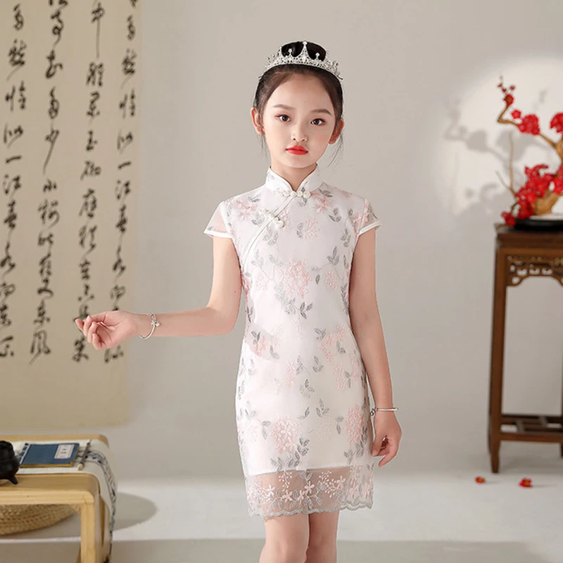 

New Year Clothing Women And Girl Lace Embroidery cheongsam Dress Princess Girls Dresses Sexy Ladies Party vestido oriental