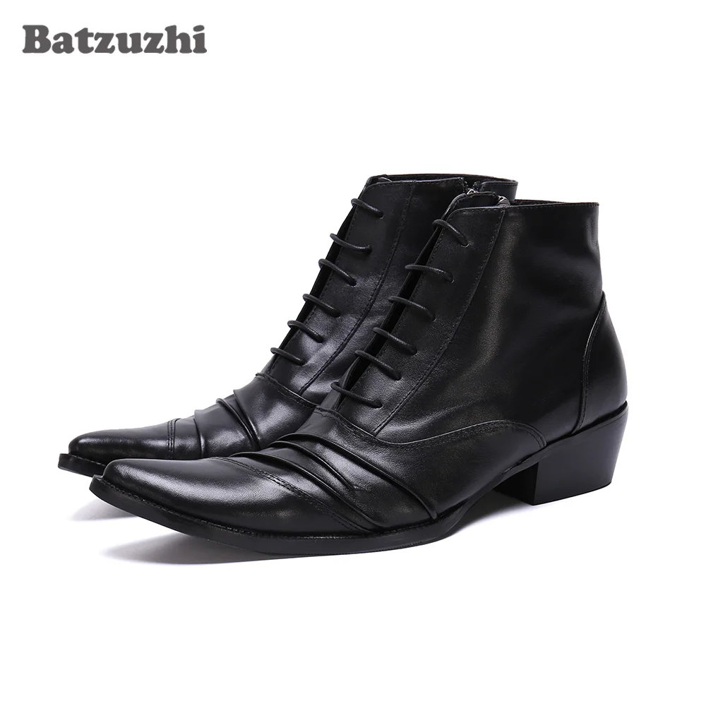 

Batzuzhi Japanese Type Men Shoes Boots Fashion Black soft Leather Ankle Boots Lace-up Business Formal Boots Men chaussure homme