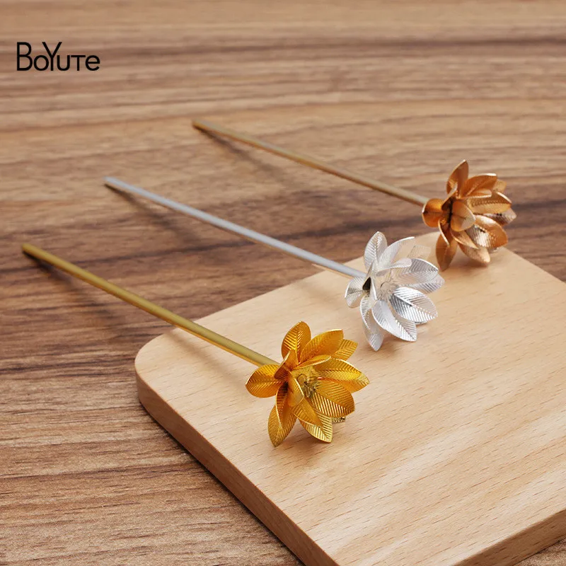 BoYuTe (5 Pieces/Lot) 26MM Metal Brass Lotus Hair Stick Materials Diy Handmade Bridal Hair Jewelry Accessories Wholesale