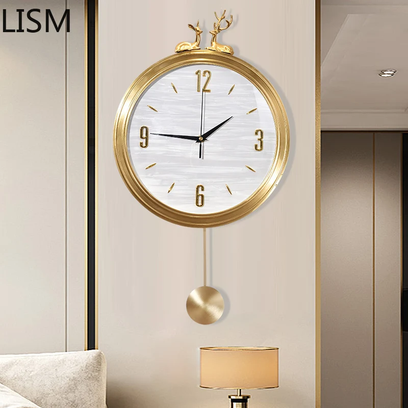 Home Decor Hanging Wall Clock Modern Design Art Silent Wall Clock Mechanism with Pendulum Pure Copper Nordic Reloj De Pared