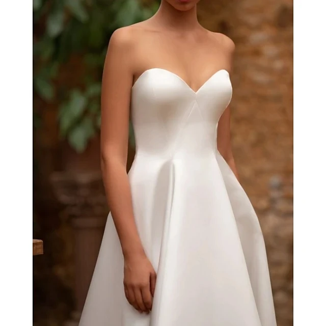 Vestido De novia De satén blanco con escote Corazón, espalda abierta, Playa alta/Baja, bohemio, para fiesta, 2023