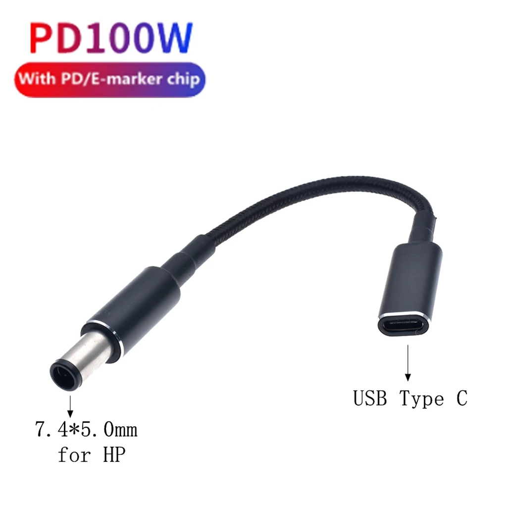 65W 90W Type-C Female to 7.4x5.0mm Male PD Charger Connector USB Type C Fast Charging Cable Laptop Adapter Converter for HP DELL