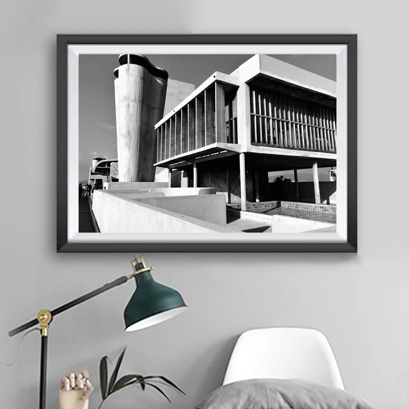 Architectural Photo Le Corbusier Canvas Print French Architecture Marseille Provence Black White Painting Poster Office Decor