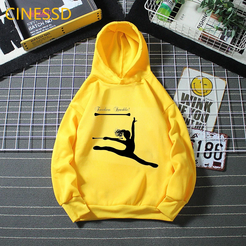 Newest Girls Hoodie Baton Twirling Design Children\'S Tracksuit Cap Sweatshirt Winter Thick Clothes Sports Gymnastics Lover Gift