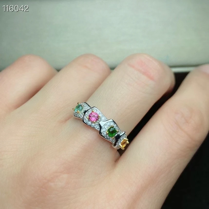 

KJJEAXCMY fine jewelry 925 sterling silver inlaid natural Tourmaline Girl elegant fresh adjustable gem ring support check
