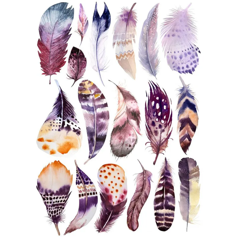 2 PCS Purple Decor Feather DIY Uncut Autocollant Stationery Scrapbooking Planner Sticker Cute Travel Book Journal Supplies