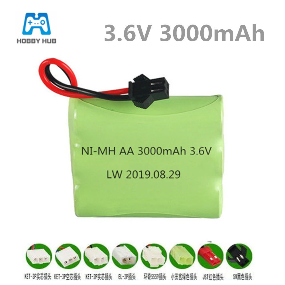 Batería NiMH de 3,6 v y 3000mAh para coche de juguete a control remoto, tanque de barco, pistola AA de 3,6 v, batería recargable para coche de juguete, modelo de barco