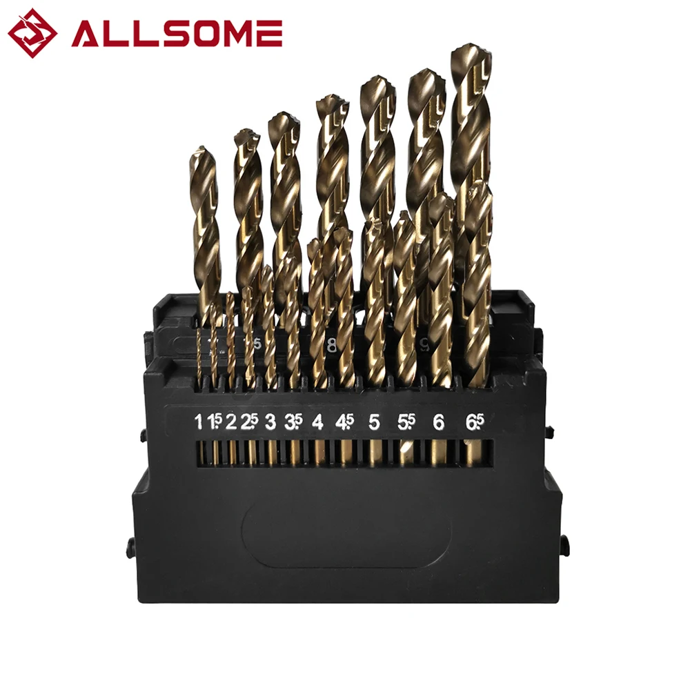 ALLSOME 19Pcs Cobalt Twist Drill Set 8 %  High Cobalt for Stainless Steel Wood Metal Drilling 3 Edge Tool Kit Hss M42