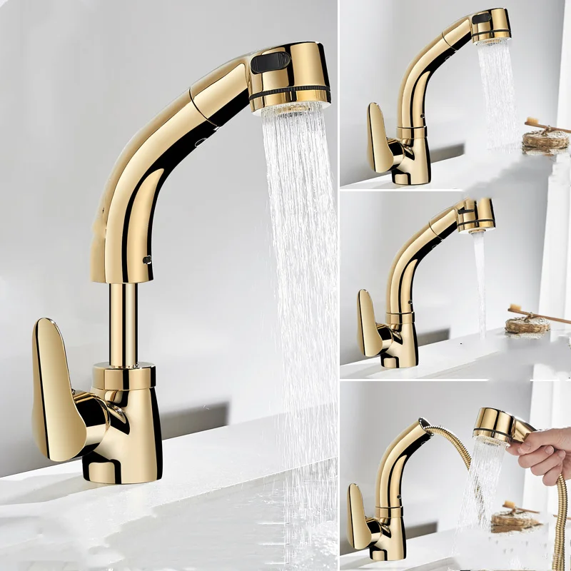 Vidric Kitchen Faucet Black/Gold/Chrome/White Pull Out Kitchen Tap with Shower Head Single Handle Crane Hot Cold Water Mixer Tap