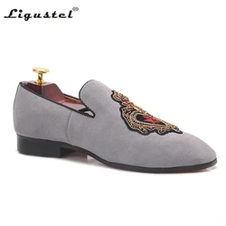 Ligustel Men Shoes 2021 Men Dress Shoes Original Designer Wedding Party Shoes Man Flats Leather Gray Loafers Shoes Plus Size