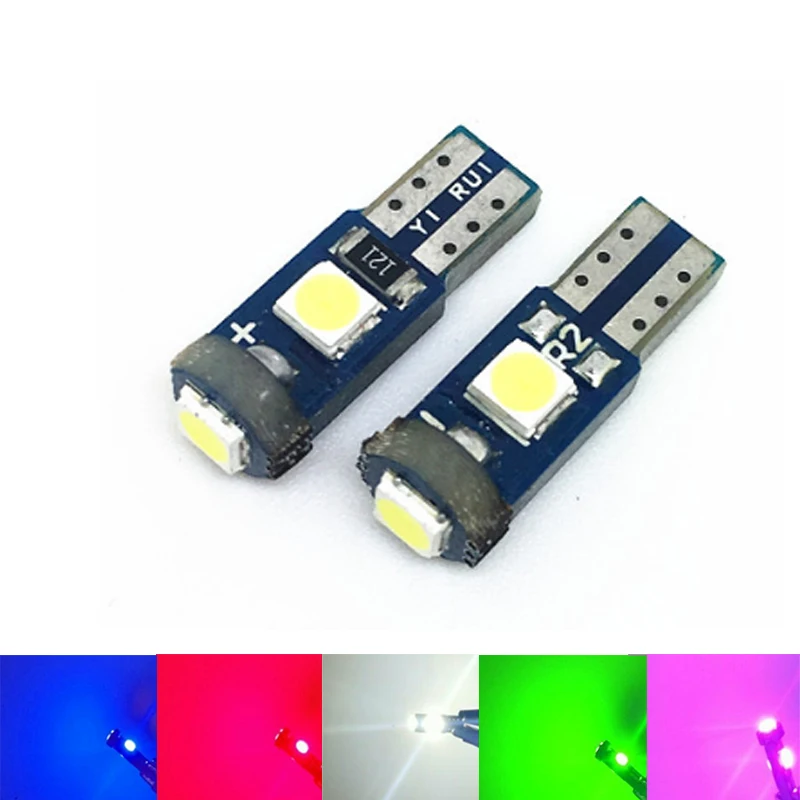 50pcs T5 Car LED Instrument Light Bulbs Auto Dashboard Warning Indicator Lamp 3030 3SMD White Green Pink Red Blue Yellow DC12V