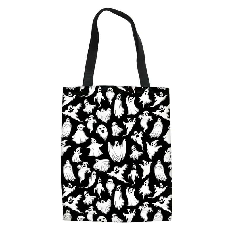 

Halloween Reusable Grocery Bags Pumpkin Ghost Skull Bat Design Canvas Tote Fashion Women Shoppingbags Bolsa Sacola