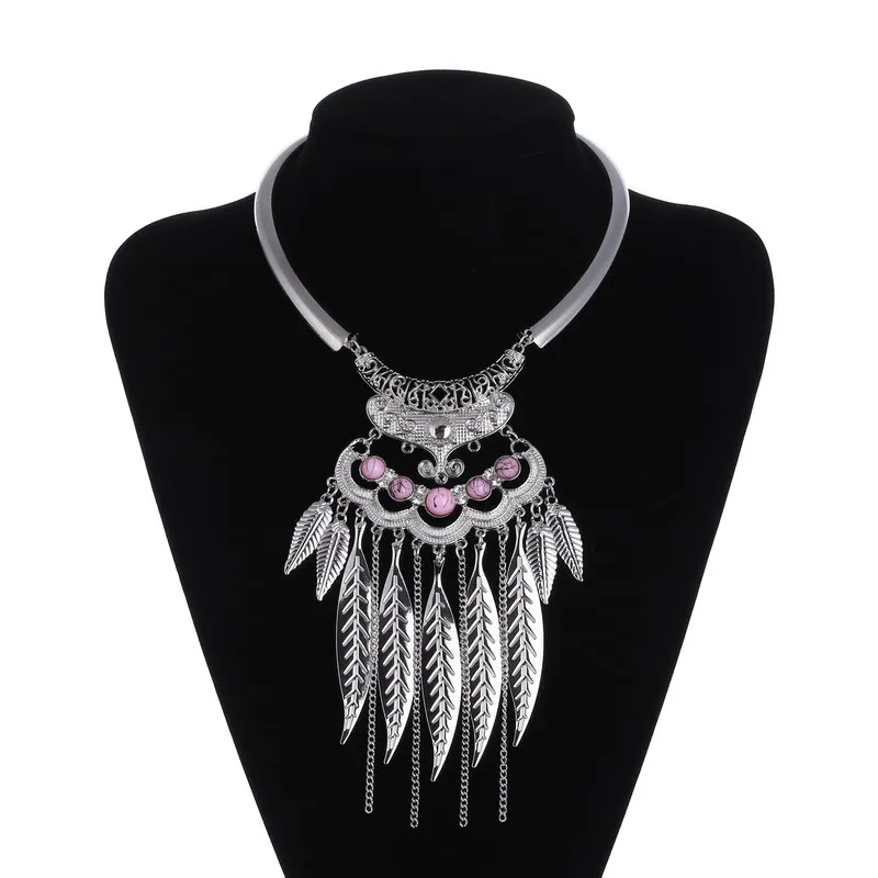 Mode Böhmischen Kragen Choker Halskette Frauen Vintage Aussage Collier Femme Schmuck Kristall Metall Blätter Kette Halskette Bijoux