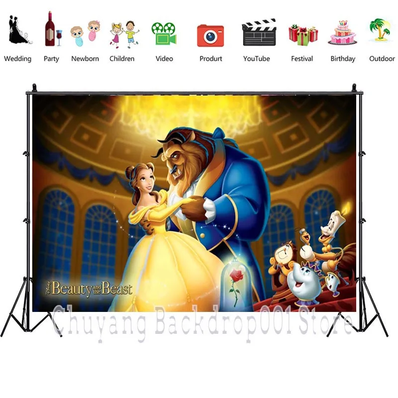 Beauty And The Beast Backdrop Princess Girls Birthday Party Photo Background Baby Shower Photocall Prop Decoration Banner