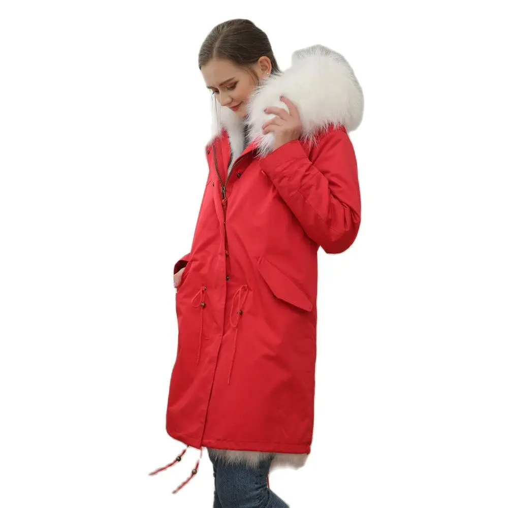 Parka longue à capuche avec col en fourrure de renard véritable pour femme, pardessus réversible blanc, dernière mode