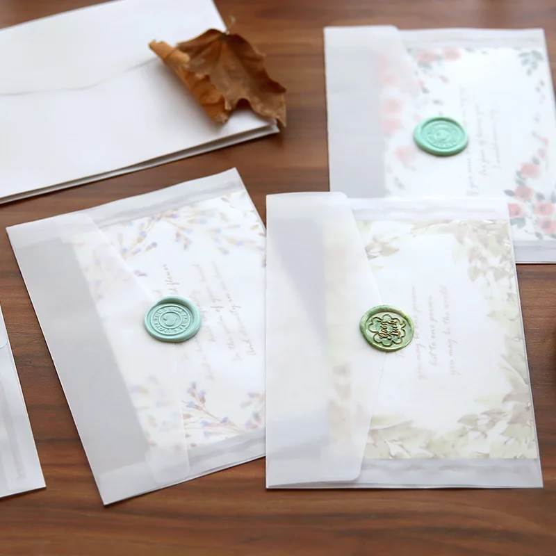 10pcs/lot Custom Transparent Envelope Translucent Paper Envelopes Set Letter Vintage Wedding Invitation Envelopes for Cards