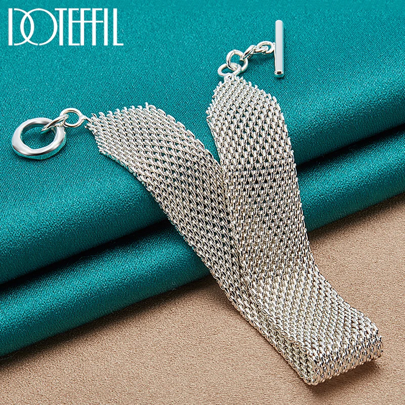 

DOTEFFIL 925 Sterling Silver 18K Gold Watchband Network Mesh Chain Bracelet For Women Man Charm Wedding Engagement Party Jewelry