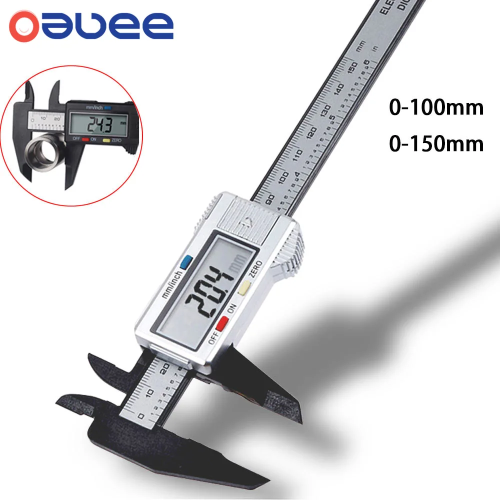 Oauee 150mm 100mm 6 Inch Electronic Digital Caliper Carbon Fiber Vernier Caliper Gauge Micrometer Digital Ruler Measuring Tool