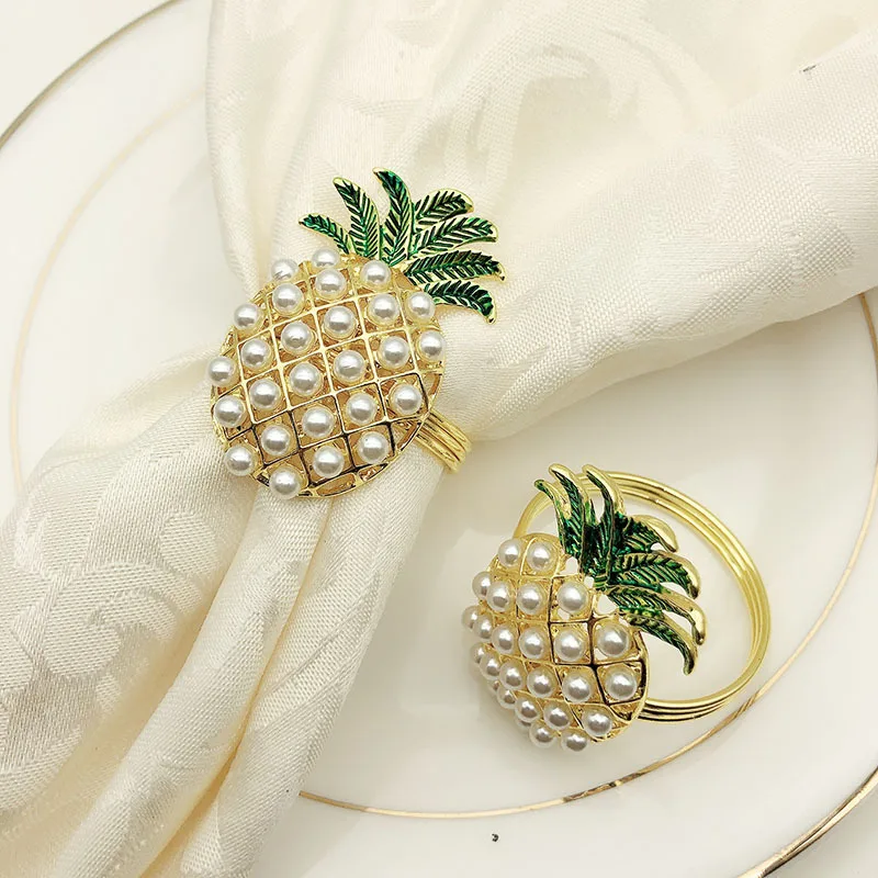 12pcs/lot Pearl Pineapple Metal Napkin Ring, Hotel Western Food Cloth Napkin Buckle, Metal Paper Ring