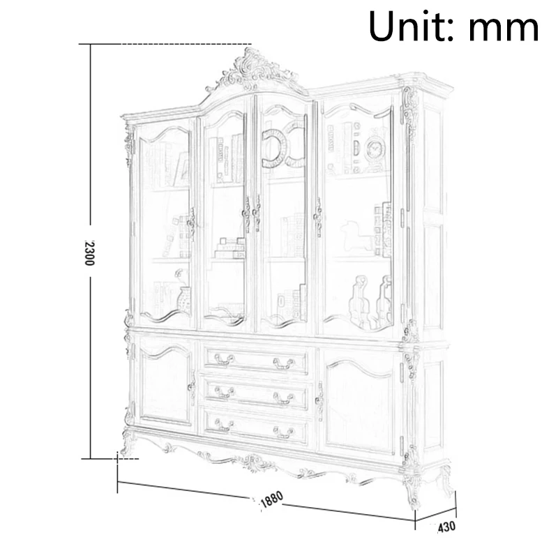 American Solid Wood Bookcase with Glass Door Bookcase European Style Living Room Floor Rack Wine Cooler